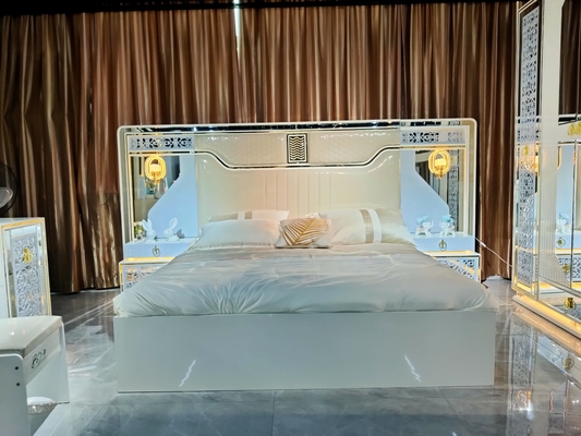 ड्रेसर किंग बेड बेडरूम फर्नीचर सेट करता है ओक ग्रे व्हाइट पूर्ण आकार सेट करता है