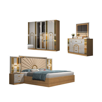 China Wholesale Cheap Wooden MDF king Size Bed Set 5 Pieces Double Room Modern Luxury Wood Frame Bedroom Sets Furniture