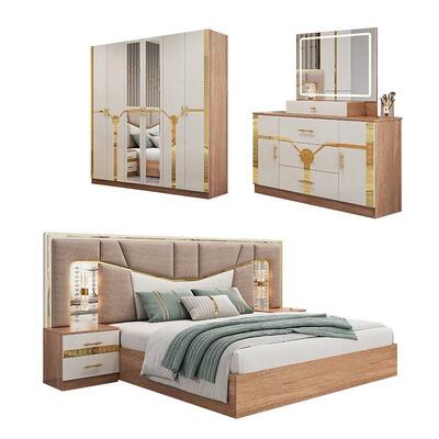Meuble De Chambre आधुनिक बेडरूम फर्नीचर सेट राजा आकार बिस्तर लकड़ी का फ्रेम लक्जरी घर पूर्ण तुर्की फर्नीचर बेडरूम सेट