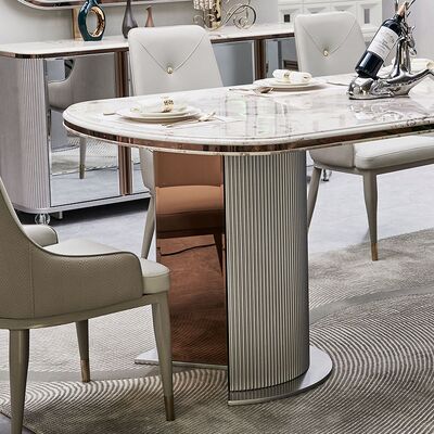 पूर्ण लक्जरी लकड़ी के भोजन कक्ष सेट 6 सीटर होम फर्नीचर शानदार बड़ा लकड़ी का आधुनिक संगमरमर भोजन टेबल सेट 4 कुर्सियाँ