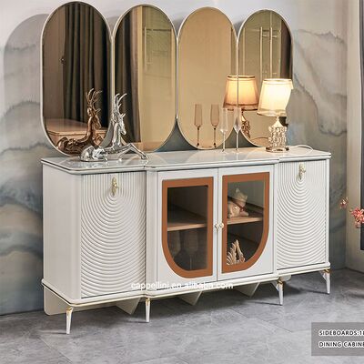 सुरुचिपूर्ण लक्जरी डाइनिंग टेबल और कुर्सियाँ सेट 6 सीटर फर्नीचर होम स्टोरेज व्हाइट कंप्लीट मॉडर्न लार्ज वुडन डाइनिंग रूम सेट