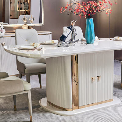 आधुनिक लक्जरी घर लकड़ी के खाने की मेज और कुर्सियों का सेट 6 सीटों का फर्नीचर सफेद पूर्ण लकड़ी के खाने के कमरे के सेट