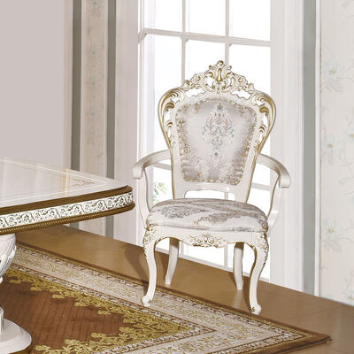 सफेद प्राचीन क्लासिक लकड़ी का भोजन टेबल सेट 6 कुर्सियां सीटें यूरोपीय शाही बड़े लकड़ी लक्जरी घर भोजन कक्ष सेट फर्नीचर