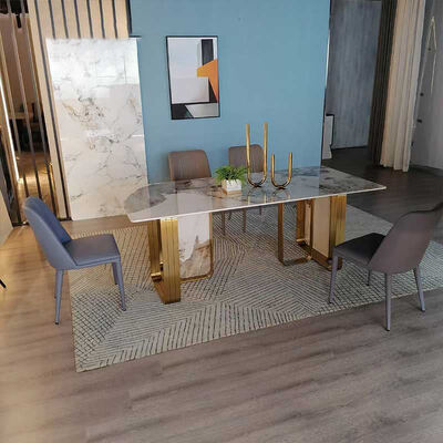 इतालवी डिजाइन आधुनिक धातु भोजन की मेज और कुर्सी सेट घर फर्नीचर भोजन कक्ष संगमरमर स्लेट लक्जरी भोजन की मेज