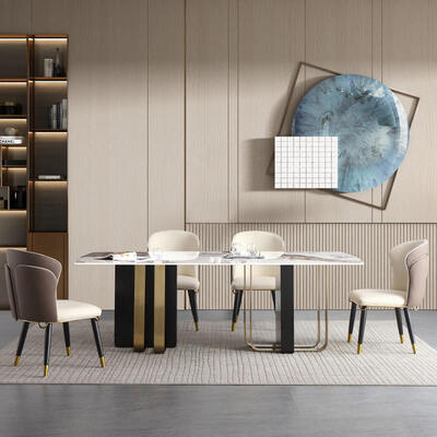 आधुनिक डिजाइन रॉयल मेटल डाइनिंग टेबल और कुर्सी सेट 6 सीटों का घर फर्नीचर भोजन कक्ष सोना लक्जरी संगमरमर भोजन कक्ष