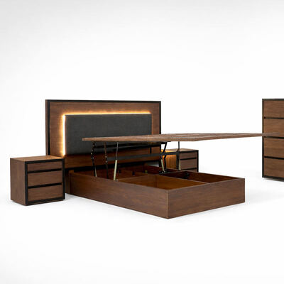 अमेरिकी सरल ठोस लकड़ी बेडरूम सेट समायोज्य डबल बिस्तर घर भंडारण लकड़ी के फ्रेम राजा आकार पूर्ण बेडरूम फर्नीचर