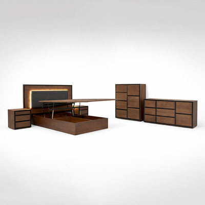 अमेरिकी सरल ठोस लकड़ी बेडरूम सेट समायोज्य डबल बिस्तर घर भंडारण लकड़ी के फ्रेम राजा आकार पूर्ण बेडरूम फर्नीचर