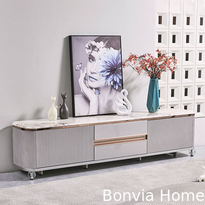 आधुनिक डिजाइन लक्जरी लकड़ी का टीवी स्टैंड होम फर्नीचर दराज भंडारण संगमरमर स्लेट शीर्ष बड़े लंबे लकड़ी के कमरे में रहने वाले टीवी कैबिनेट