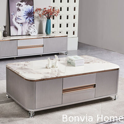 आधुनिक लक्जरी लकड़ी के लिविंग रूम केंद्र कॉफी टेबल घर फर्नीचर बड़े भंडारण संगमरमर स्लेट टीवी स्टैंड और कॉफी टेबल सेट