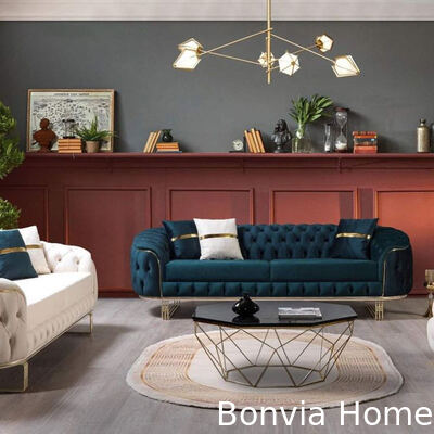 अमेरिकन डिजाइन मॉड्यूलर लेदर सोफा सेट फर्नीचर 3 2 1 सीट सेक्शनल आधुनिक लक्जरी मखमल कपड़े चेस्टरफील्ड सोफा