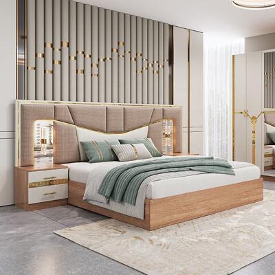 Meuble De Chambre आधुनिक बेडरूम फर्नीचर सेट राजा आकार बिस्तर लकड़ी का फ्रेम लक्जरी घर पूर्ण तुर्की फर्नीचर बेडरूम सेट